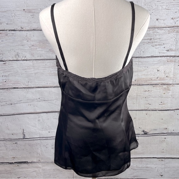 ANN TAYLOR/LOFT Satin Cami Top w Lace Trim Brown-10 - Picture 3 of 3